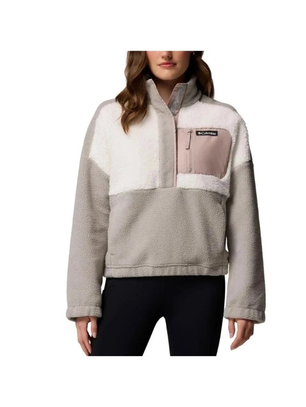 NWT Columbia Women's XS Sherpa Fleece Pullover Jacket Gray & White